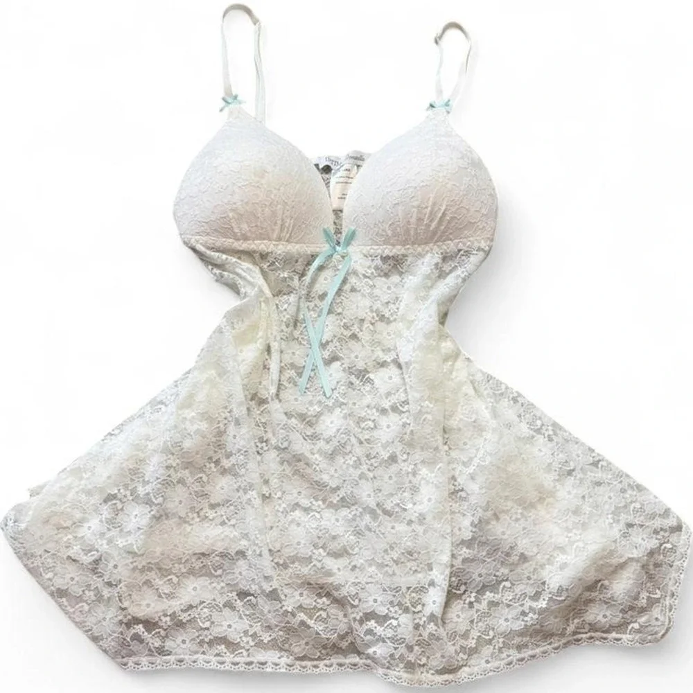 Intimo Donatella White‎ Floral Lace Babydoll Chemise, Women's Size XL.